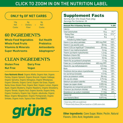 Gruns Adults Super Greens Multivitamin Gummies