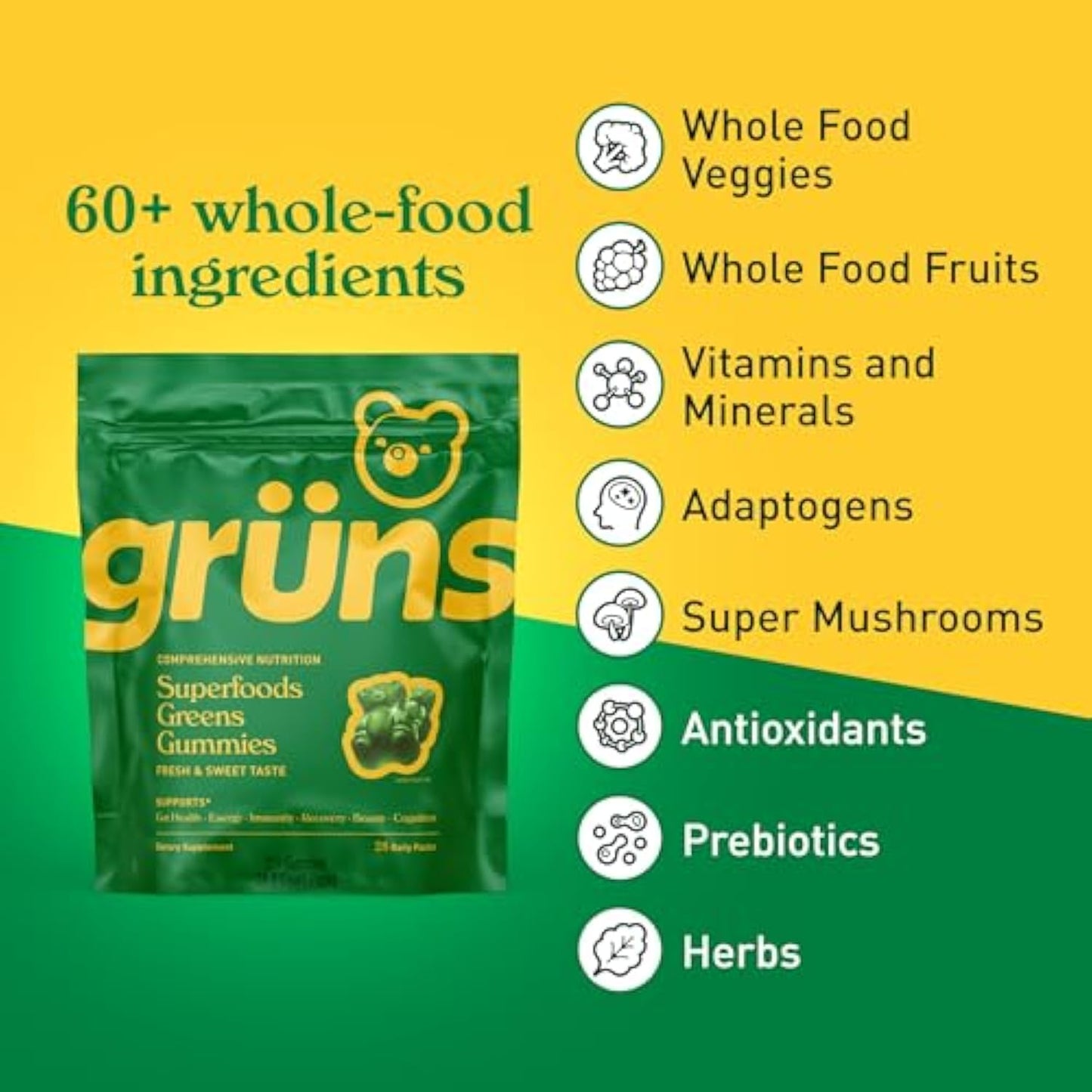 Gruns Adults Super Greens Multivitamin Gummies