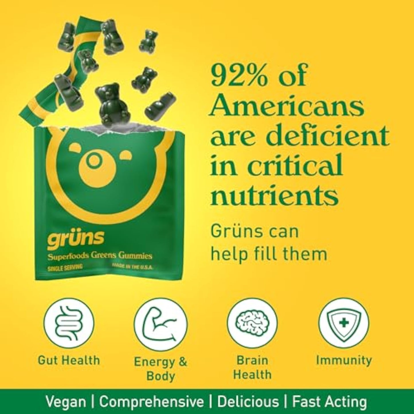 Gruns Adults Super Greens Multivitamin Gummies